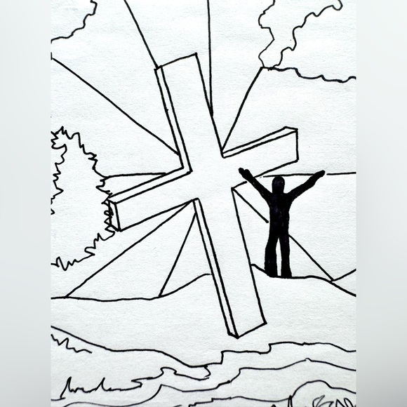 NEW Handmade Art Hand Crafted Illustration Drawing Biblical Christian Black Line - Picture 3 of 4